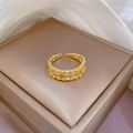 Adjustable gold flower ring with open hollow clover design and pavé crystals in a gift box - Adjustable Open / Gold (J0106 Real Gold Plated)