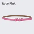 Slim rose red leather belt with matching matte square buckle for women's fashion outfits - Rose Red