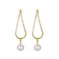 Golden music note earrings with sparkling crystals and elegant white pearls - Gold V-Shaped Pearl Style