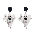 Halloween acrylic earrings featuring a white ghost with red SC ARE text on white background - Ghost SC ARE Style