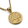 Collana in acciaio inossidabile dorato con ciondolo tondo albero della vita su bianco - Ciondolo Albero Della Vita Oro - Senza Catena (KP80826-Z)