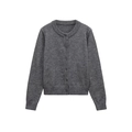 Cárdigan de punto gris oscuro con cuello redondo y cierre de botones para mujer - S / Gris