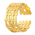 Adjustable golden open ring with unique woven texture and polished metallic finish - Woven Texture Style (S321)