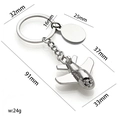 3D airplane keychain with round metal tag and silver finish for engraving - X-264 Airplane (with Round Tag)