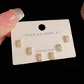 Three pairs of elegant gold curved stud earrings with micro-set zircons on S925 silver posts - Gold-Full Rhinestone Square Set (1#)