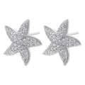 Elegantes pendientes de estrella de mar plateados con pavé de circonitas cúbicas - Oro Blanco