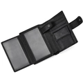 Internal view of black genuine leather trifold wallet with card slots and a coin pocket - Black Lychee Pattern