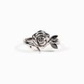 Elegant S925 sterling silver rose ring with black marquise gem leaves on white background - US Size 6 / Black & Gold