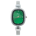 Fashion women oval green dial watch with silver stainless steel mesh band and rhinestones - Green