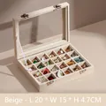 Beige velvet jewelry box with 24 compartments and clear lid, 20x15x4.7cm size - Beige