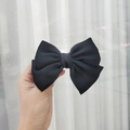 Elegant large black satin ribbon bow hair clip with long tails for women's hairstyles - Kids Duckbill Clip / Black