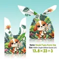 Puppy with daisy design rabbit ear snack bag 13.8x23cm for candy and cookies - Puppy with Flowers / 50 Pieces