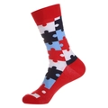 Rote Crew-Socken mit geometrischem Puzzle-Muster und farbenfrohem Patchwork-Design - Einheitsgröße / 207-Rot Puzzle