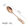 Rose gold stainless steel spoon with flower handle design, dimensions 128mm by 26mm - Spoon / Rose Gold