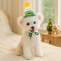 Christmas tree shaped green knitted pet hat with star for dogs and cats festive wear - Christmas Green Gradient Gold Thread Hat