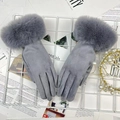 Women's dark grey winter gloves featuring warm faux fur trim and soft suede finish - One Size / Light Gray