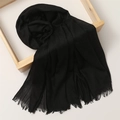 Elegant black linen scarf for women featuring a minimalist design and soft fringe details - 180*100cm / Black (TH39-24)