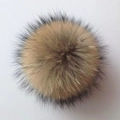 Round brown and black raccoon fur pompom accessory for winter knitted hats and beanies - Natural Color