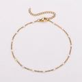 Bohemian 18k gold plated stainless steel anklet with small white enamel beads - 22+5cm / Gold-White