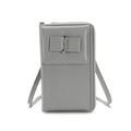 Mini crossbody phone bag in grey textured leather with silver wavy metal buckle - Gray