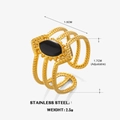 Adjustable golden stainless steel multi-layer wave ring with black rhombic stone inlay - Gold-Black