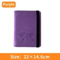 Purple faux leather passport holder with embossed world map and elastic strap - Purple