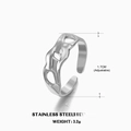 Adjustable hollow irregular wave open ring in polished silver stainless steel finish - Irregular Style / Steel