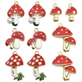 Cute red mushroom alloy charms with white pearls and gold accents for DIY jewelry - Mixed 10Pcs Enamel Mushroom Set