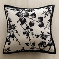 Modern black and white pillow cover with textured botanical leaf embroidery - Branch Black