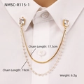 Golden stainless steel collar pin with square zircon and double pearl chain accessory - 18K Gold / Artificial Pearl Collar Pin