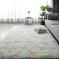 Plush tie-dye rug in gradient rainbow colors for a cozy modern living room setup - Gradient Rainbow Shaggy / 50*160cm