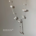 Sparkling butterfly necklace with pearl tassels and silver bow pendant for women - XL840 Silver Fishing Line Chain