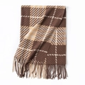 Plaid scarf in brown, beige and cream checkered pattern with fringe tassels - Coffee Yellow