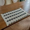 Boho woven cotton placemat with black geometric patterns and delicate white tassels - White with Black Pattern