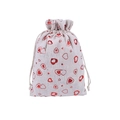 Sachet de mariage en coton et lin beige avec impression de cœurs rouges dorés - 10*14cm / Double cœur entrelacé doré