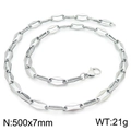 Silver stainless steel geometric link chain necklace with lobster clasp, 500x7mm, 21g - Style A Steel Color Necklace 50cm (KN228630-Z)