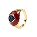 Adjustable gold plated ring with red enamel heart and blue zircon stone inlay - Red Enamel-Blue Heart Zirconia