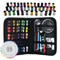 Portable 10-piece sewing kit in black zippered case with colorful threads and tools - 128-Piece Set