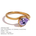 18K gold plated stainless steel ring with 7mm pear cut purple birthstone - US 6 / February Violet