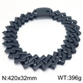 Chunky black cuban link stainless steel bracelet with buckle for hip-hop style - Black Color Polished Necklace (KN288198-KJX)