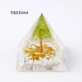 Green crystal tree of life energy pyramid with white gravel base and gold foil - Tree004