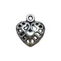 Vintage silver heart pendant with hollow pattern and small red heart for DIY jewelry - Hollow Red Heart Style (13343)