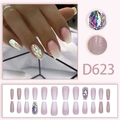 Faux ongles ballerine dégradé rose avec strass de luxe et finition pailletée brillante - Style Strass Dégradé Rose Blanc (D623) / 24 Pièces/Boîte (Avec Colle)