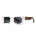 Square retro sunglasses featuring white frames with brown temples and silver rivet details - Bright White Frame Grey Lens (C3)