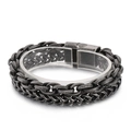 Bracciale punk vintage da uomo con doppia catena a spiga in finitura argento antico - 22cm (KB152812-KFC)