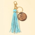 Portachiavi con nappa in pelle PU con ciondolo in legno MAMA e gancio dorato - Blu Lago