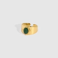 Vergoldeter breiter Ring mit ovalem grünem Edelstein-Inlay im Vintage-Design - Einstellbar Offen / Grüner Ovaler Stil (YYR023086-G)
