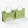 Cute green cartoon frog paper gift bag with white handles for children parties - 17.5*5*12.5cm / Frog