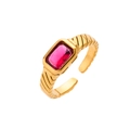 Bague vintage en acier inoxydable doré 18 carats avec rubis rectangulaire et spirale - Or+Rouge