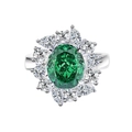 Luxury S925 silver ring featuring a large oval emerald green stone with halo clusters - US 6 / Emerald Green